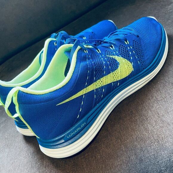 Excellent NIKE Flyknit Lunar 1 Royal Blue Yellow 12.5 US 47.5 EUR - Picture 8 of 11